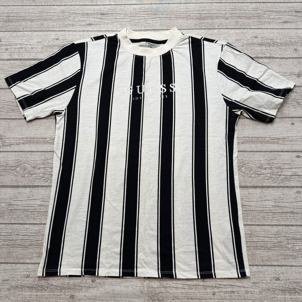 Guess Originals T-Shirt Men's S Black White Striped Short Sleeve Cotton Preppy